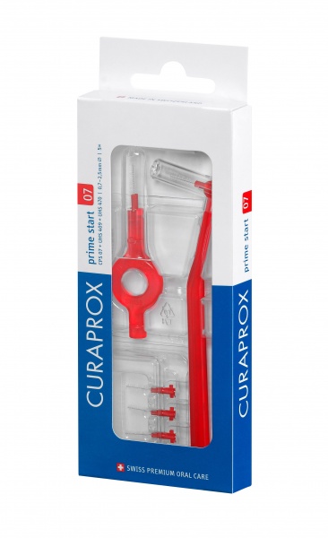CURAPROX tarpdančių šepetėliai su žiediniu ir kampiniu koteliais CPS PRIME START, 0,7 mm, 5 vnt.