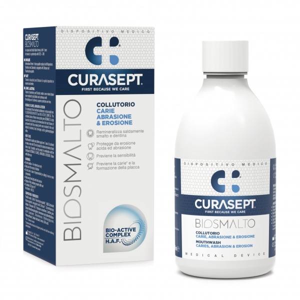 CURASEPT BIOSMALTO kasdienis dantų skalavimo skystis CARIES ABRASION AND EROSION, nuo 7 m., 300 ml tirpalas