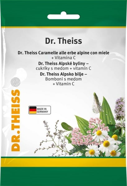 DR. THEISS ledinukai su vitaminu C ir medumi, šveicariškų žolių skonio, 75 g