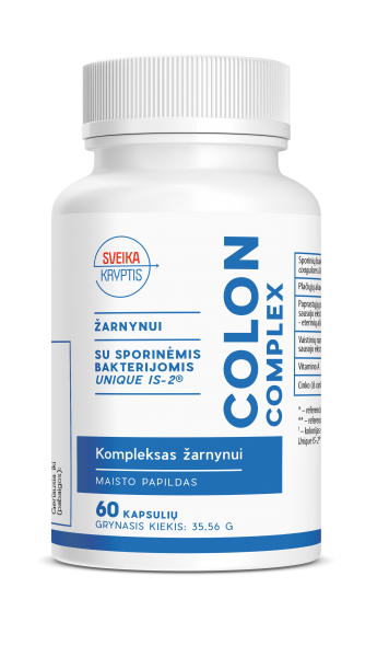 SVEIKA KRYPTIS maisto papildas žarnynui su sporinėmis bakterijomis Unique IS-2 COLON COMPLEX, 60 kaps.