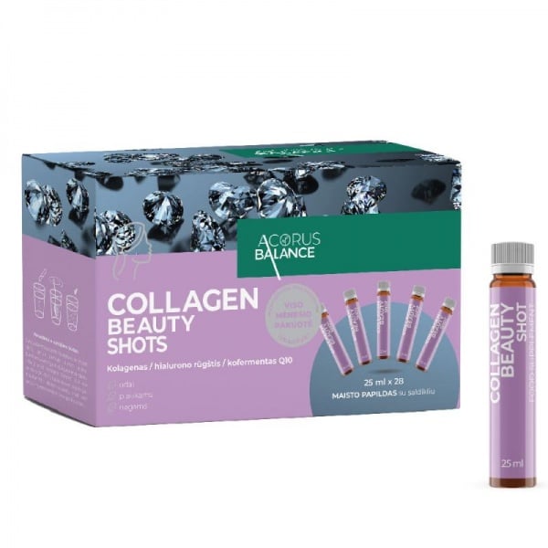 ACORUS BALANCE kolagenas odai, plaukams, nagams COLLAGEN BEAUTY SHOTS, apelsinų skonio, 25 ml, 28 buteliukai