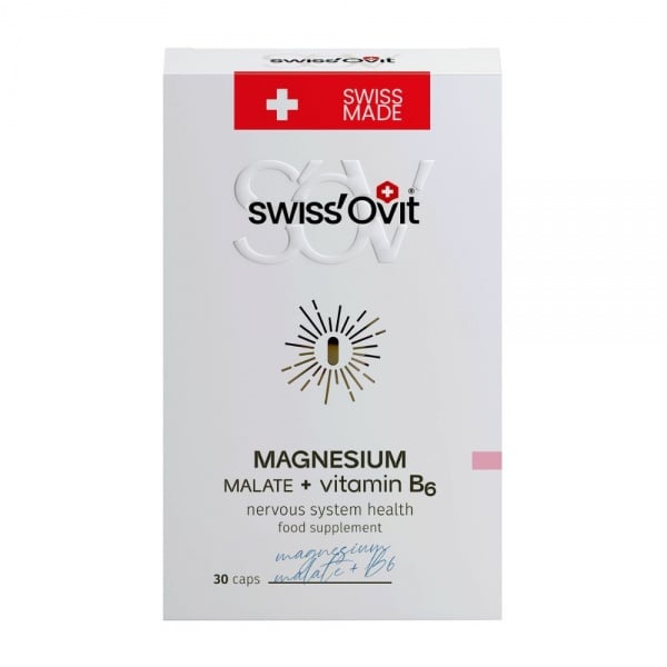 SWISSOVIT maisto papildas MAGNIO MALATAS + VITAMINAS B6, 30 kaps.