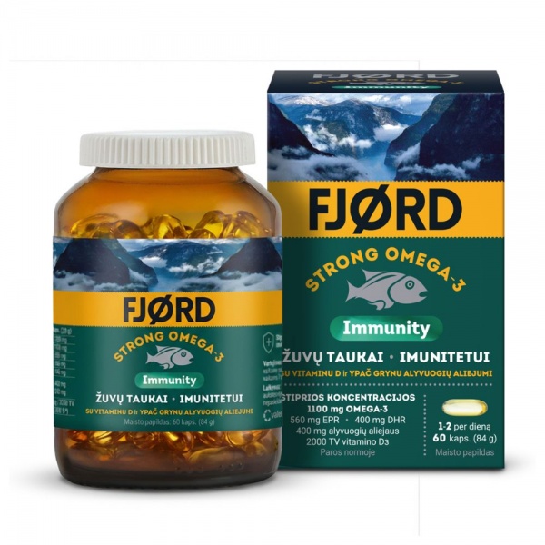 FJORD maisto papildas žuvų taukai STRONG OMEGA-3 IMMUNITY, 60 kaps.