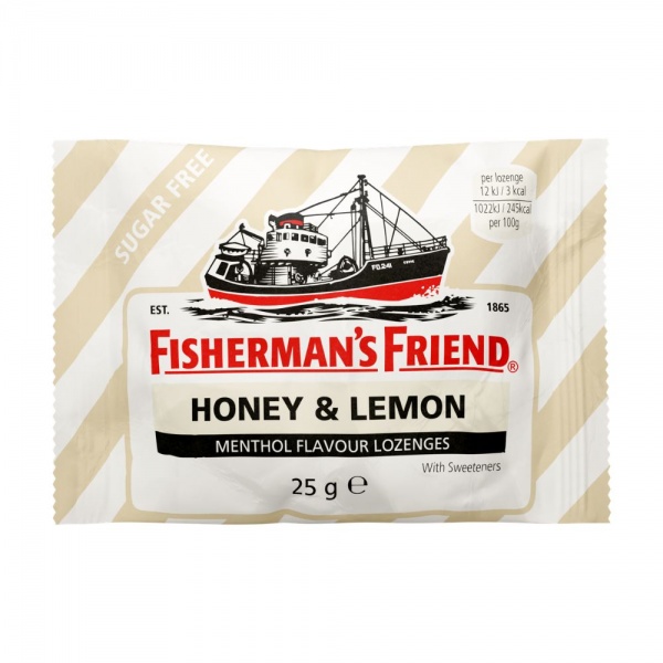 FISHERMAN'S FRIEND pastilės, medaus ir citrinų skonio, becukrės, 25 g